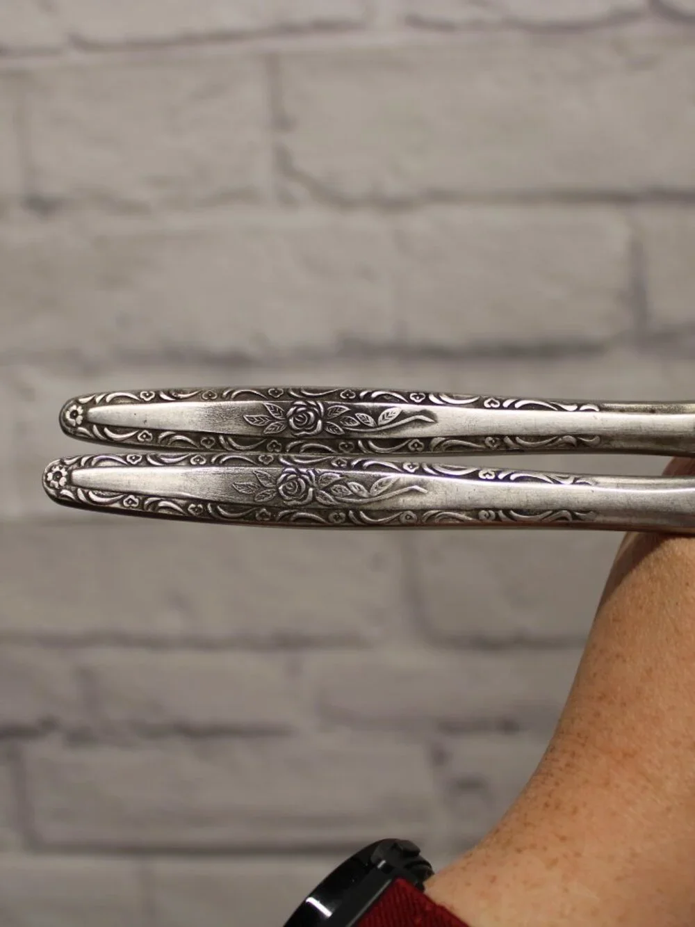 Vintage Intepur Stainless Steel Rose Floral Flatware Set of 2